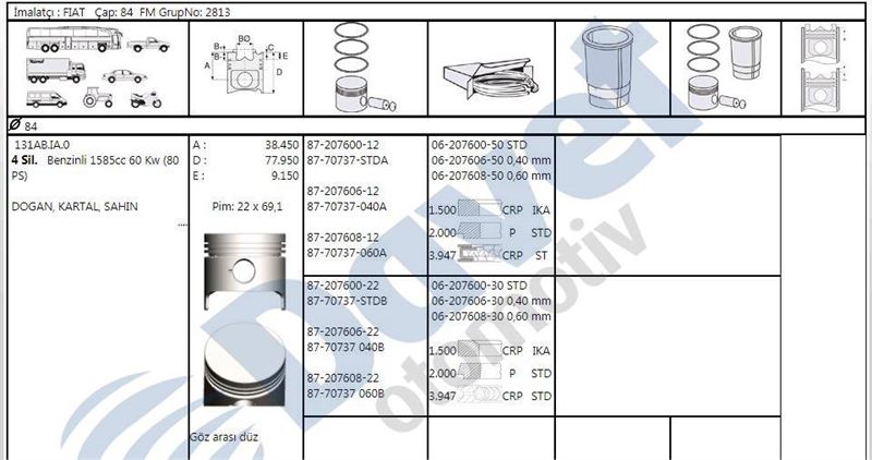 ISS-62076103G Segman 0.80 84 Mm  (Fiat  M131 1600)